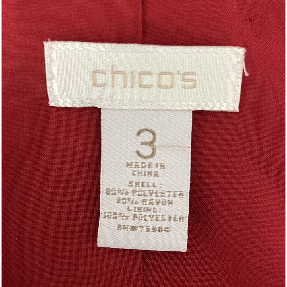 Chico's 3 (US XL 16) Red Jacket Long Sleeve Open Front Pockets Textured Lined - Picture 7 of 11